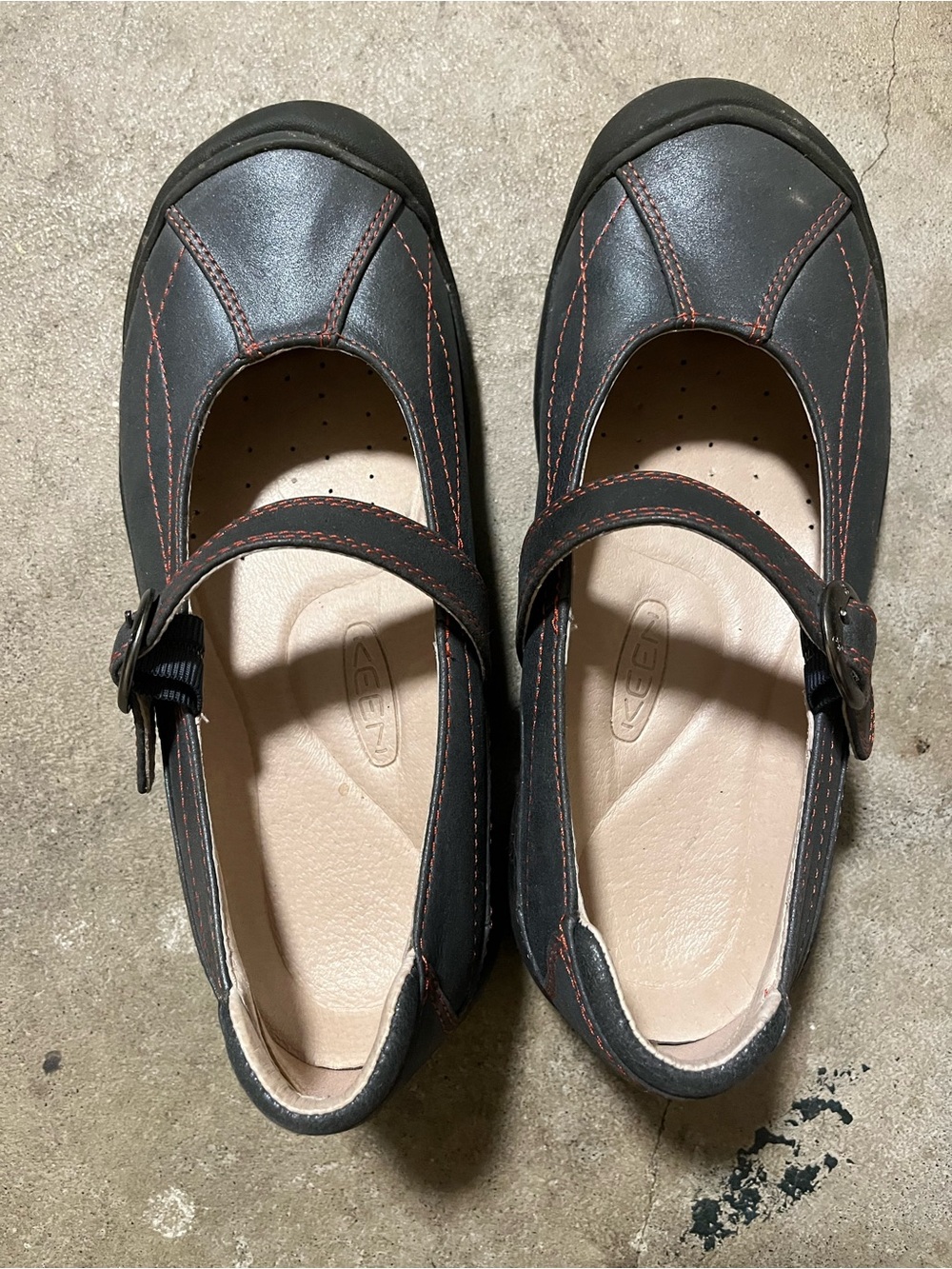 KEEN Black Mary Jane Shoes with Pink Stitching